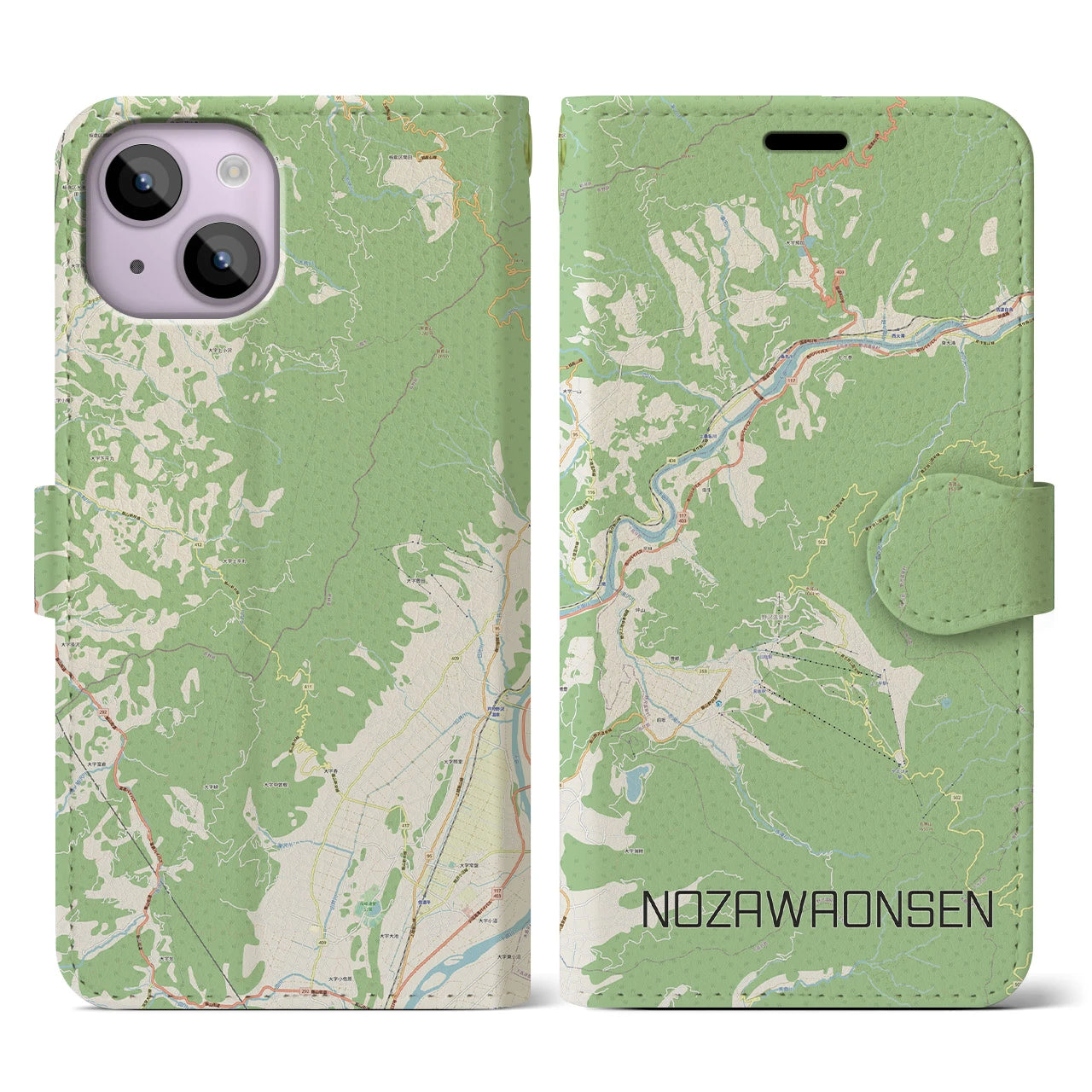 【野沢温泉(長野県)】地図柄iPhoneケース(手帳タイプ)