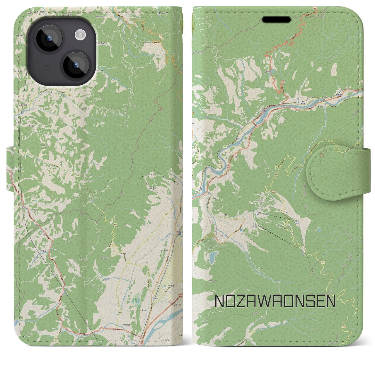 【野沢温泉(長野県)】地図柄iPhoneケース(手帳タイプ)