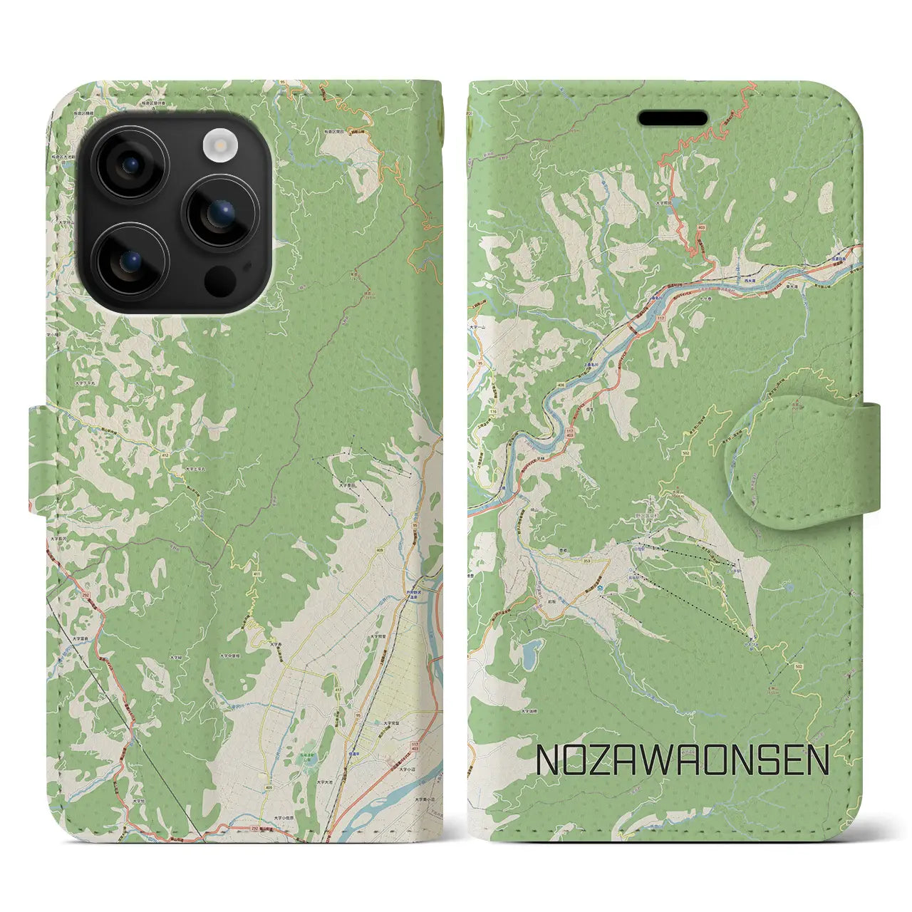 【野沢温泉(長野県)】地図柄iPhoneケース(手帳タイプ)ナチュラル・iPhone 16 用
