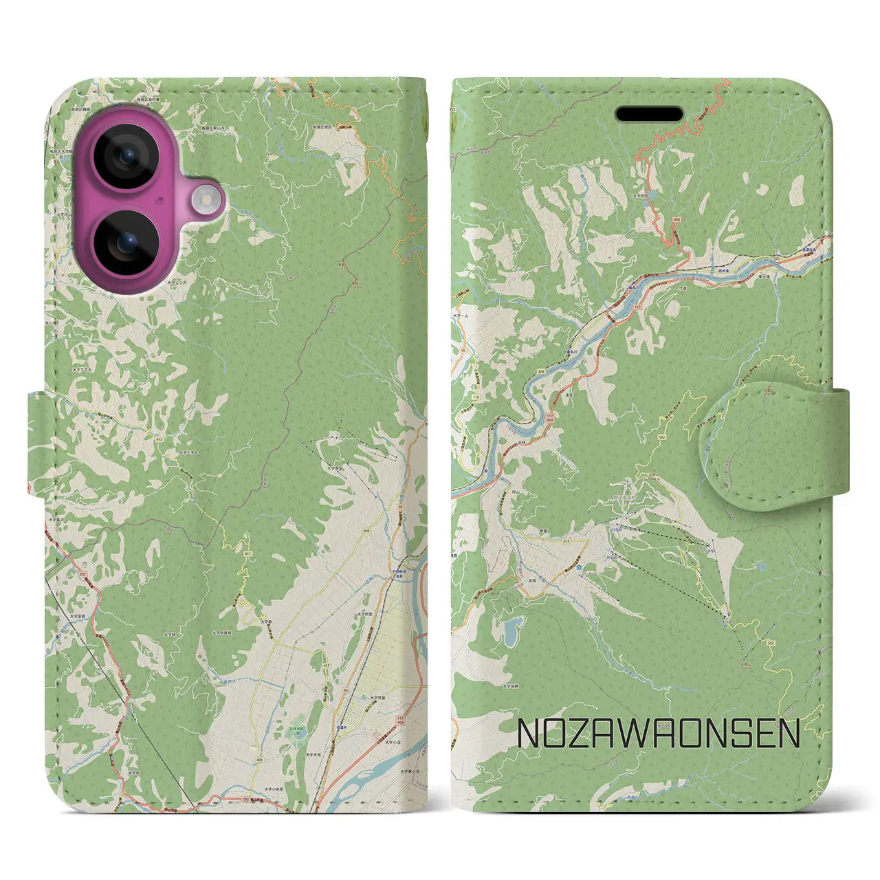 【野沢温泉(長野県)】地図柄iPhoneケース(手帳タイプ)ナチュラル・iPhone 16 Pro 用