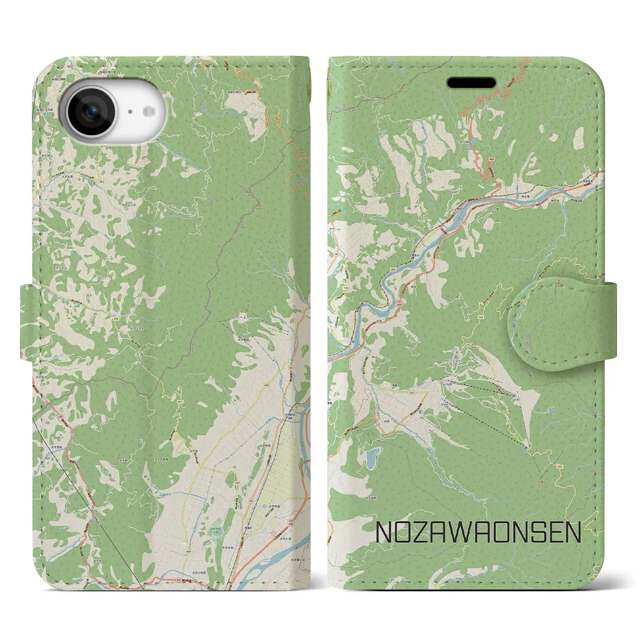 【野沢温泉(長野県)】地図柄iPhoneケース(手帳タイプ)