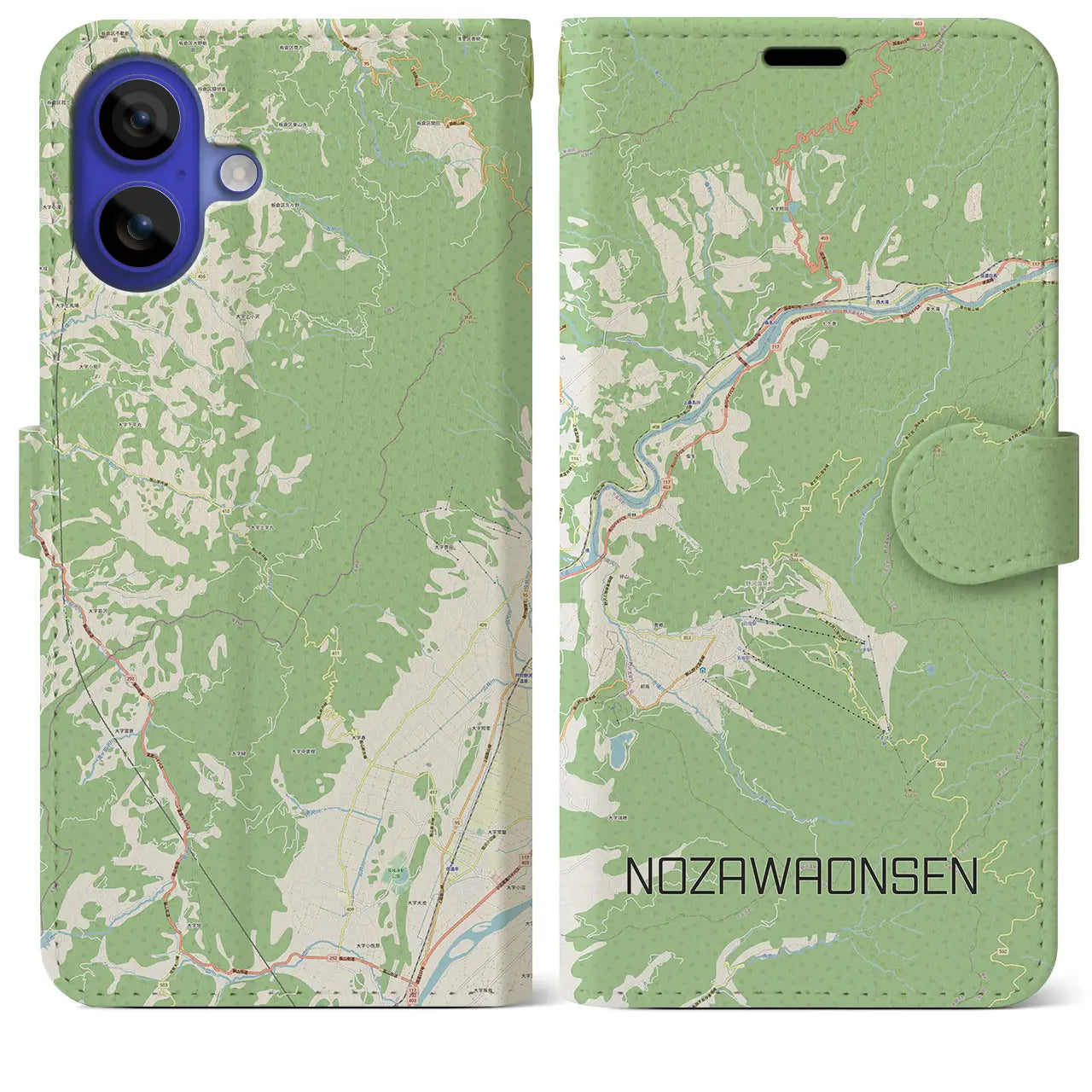 【野沢温泉(長野県)】地図柄iPhoneケース(手帳タイプ)ナチュラル・iPhone 16 Pro Max 用