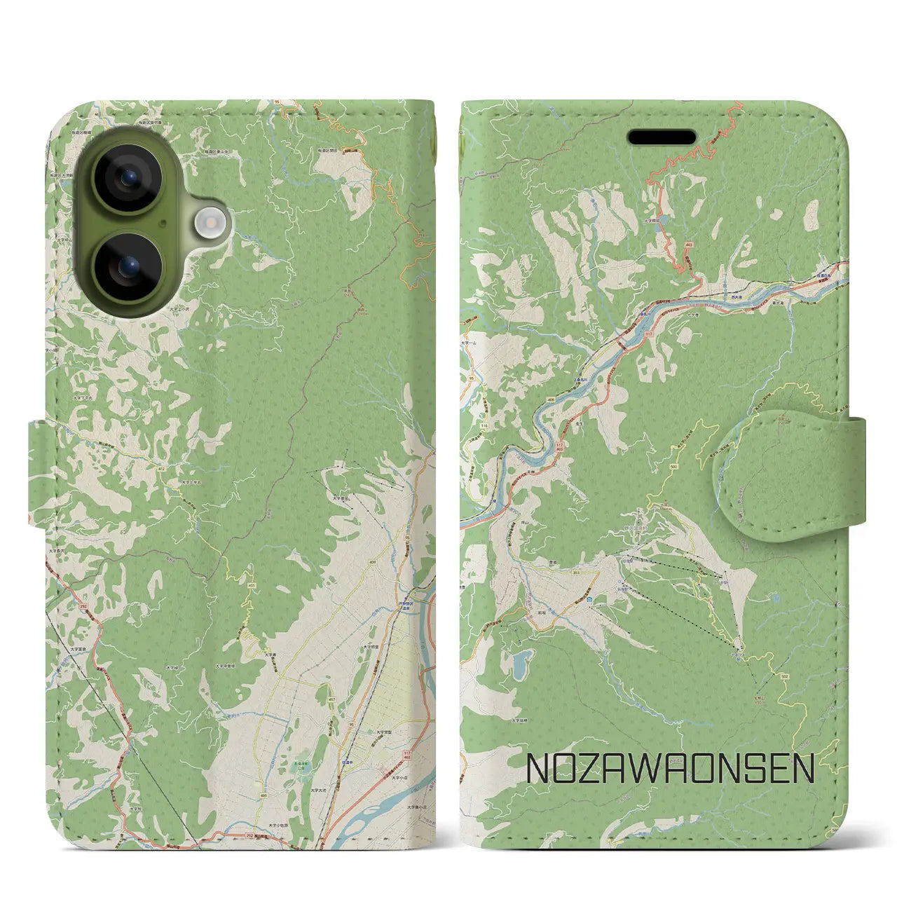 【野沢温泉(長野県)】地図柄iPhoneケース(手帳タイプ)