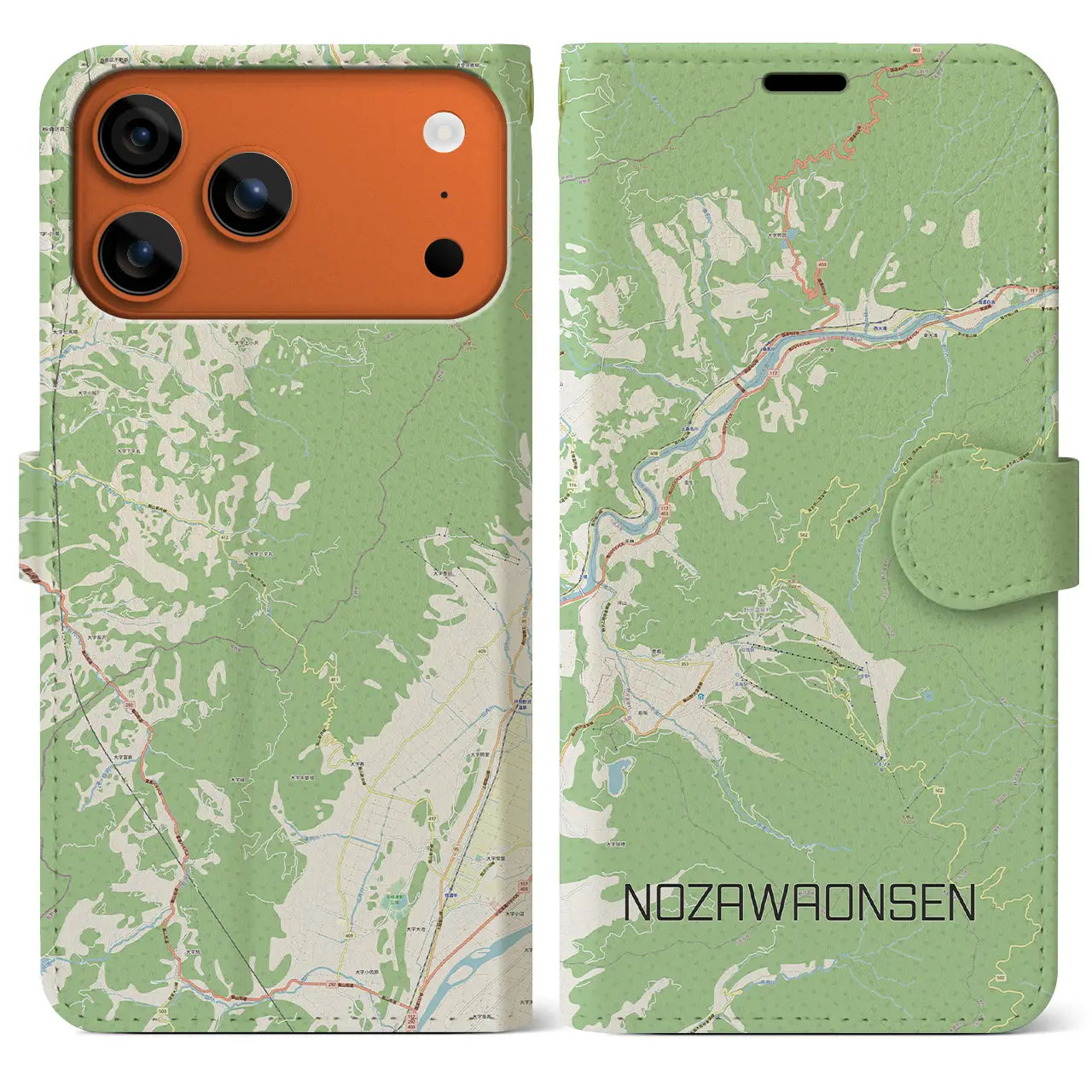 【野沢温泉(長野県)】地図柄iPhoneケース(手帳タイプ)