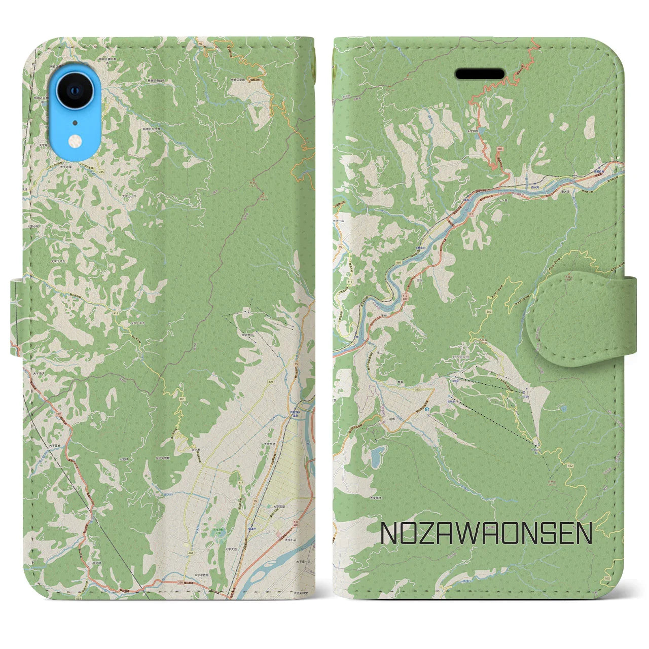 【野沢温泉(長野県)】地図柄iPhoneケース(手帳タイプ)ナチュラル・iPhone XR 用
