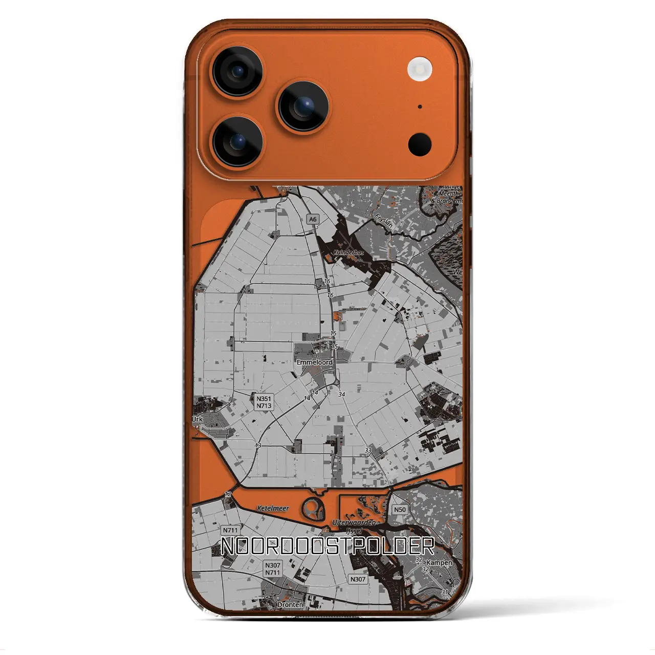 【北東ポルダー(オランダ)】地図柄iPhoneケース(クリアタイプ)モノトーン・iPhone 17 Pro Max 用