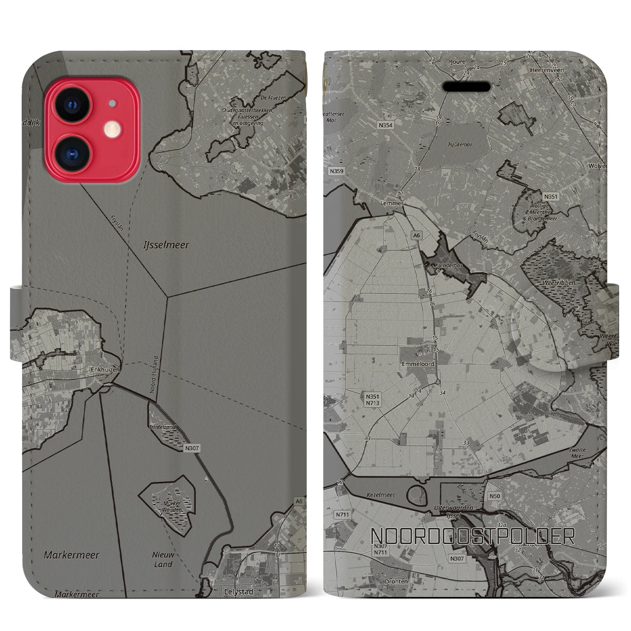 【北東ポルダー(オランダ)】地図柄iPhoneケース(手帳タイプ)