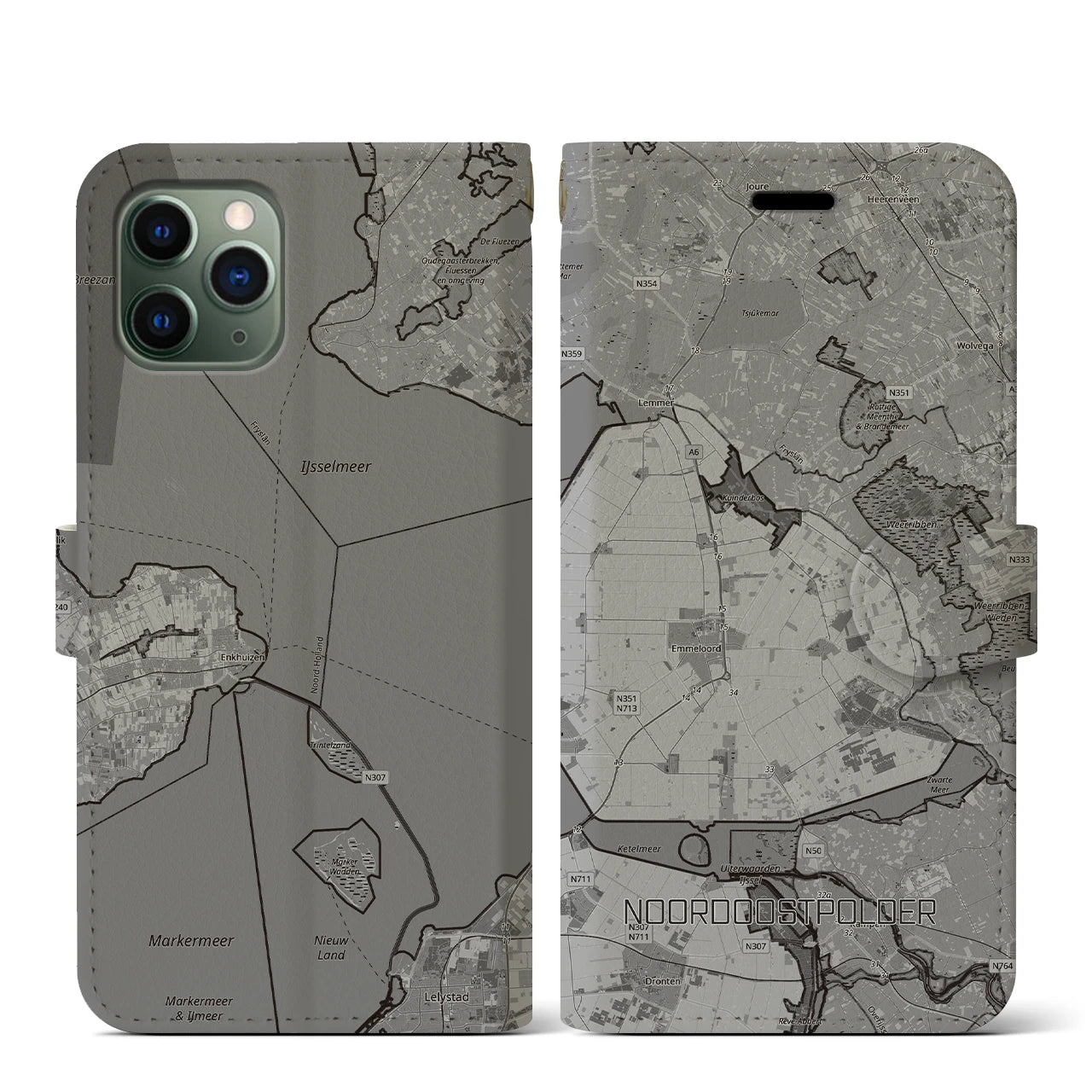 【北東ポルダー(オランダ)】地図柄iPhoneケース(手帳タイプ)