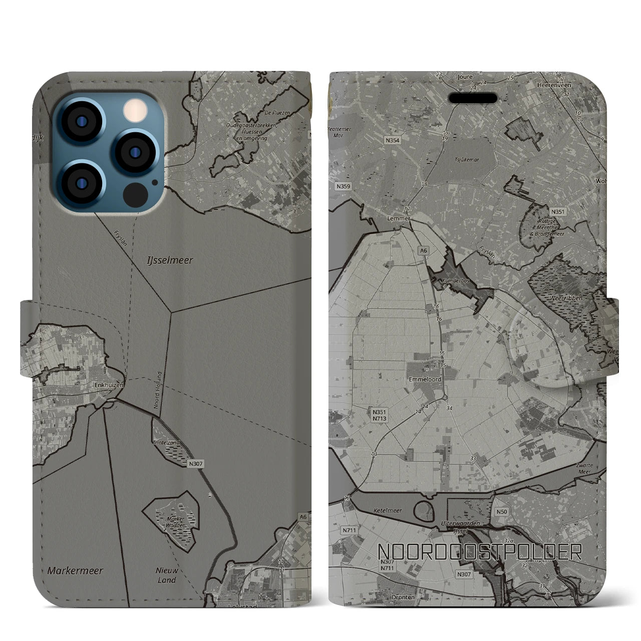 【北東ポルダー(オランダ)】地図柄iPhoneケース(手帳タイプ)