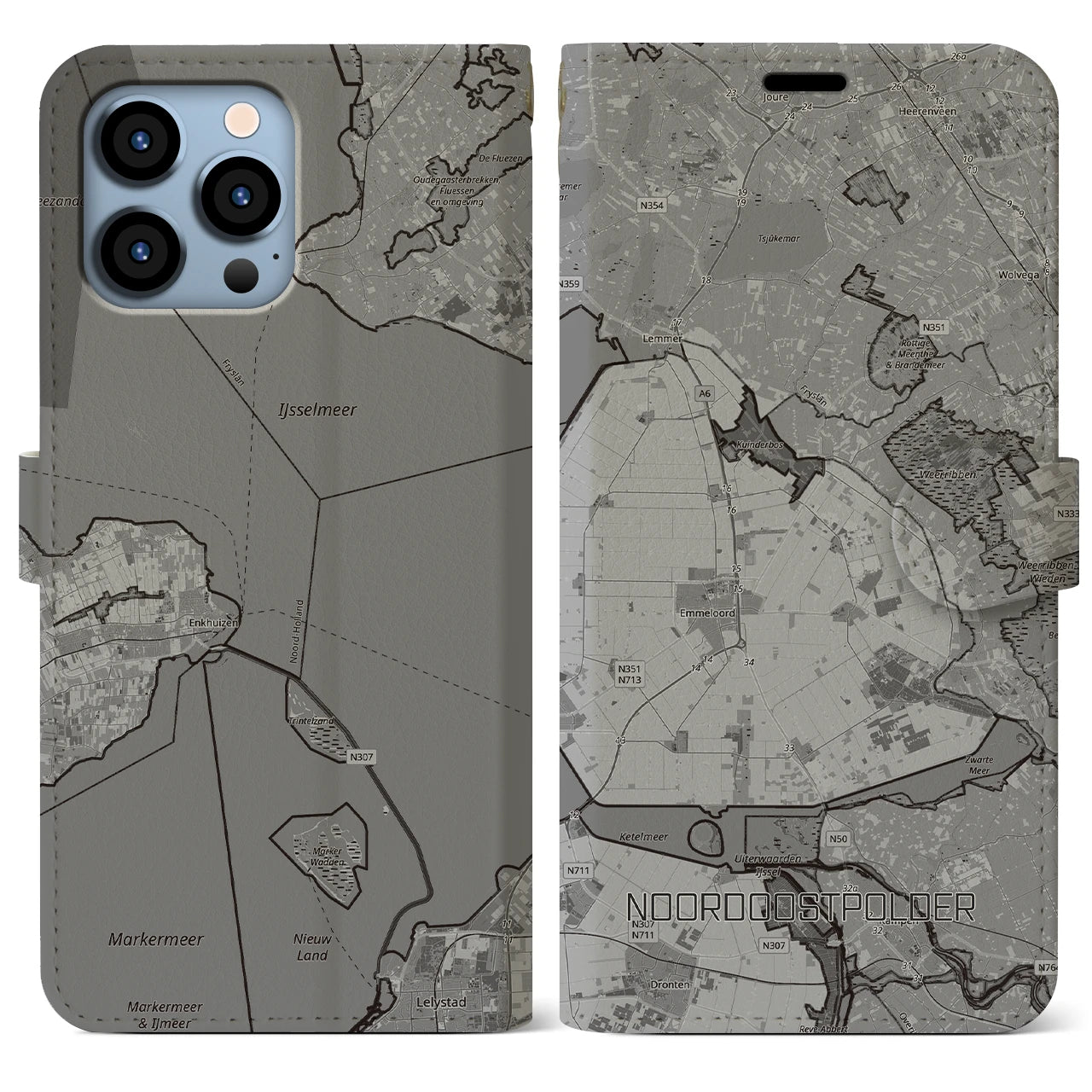 【北東ポルダー(オランダ)】地図柄iPhoneケース(手帳タイプ)