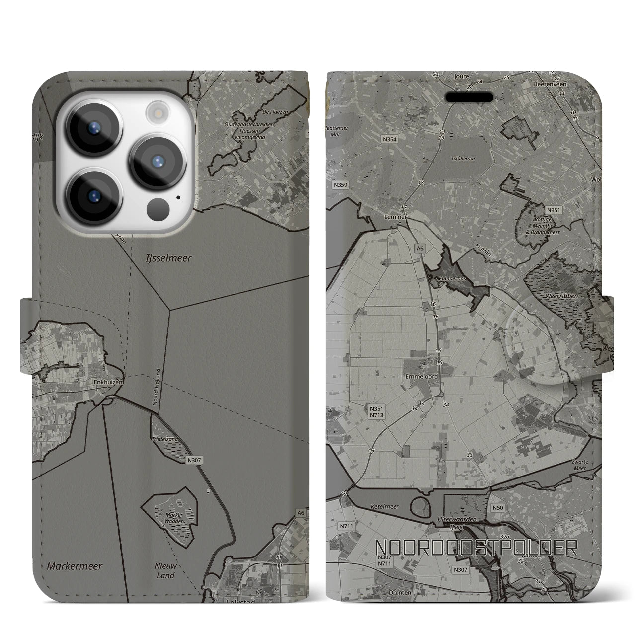 【北東ポルダー(オランダ)】地図柄iPhoneケース(手帳タイプ)