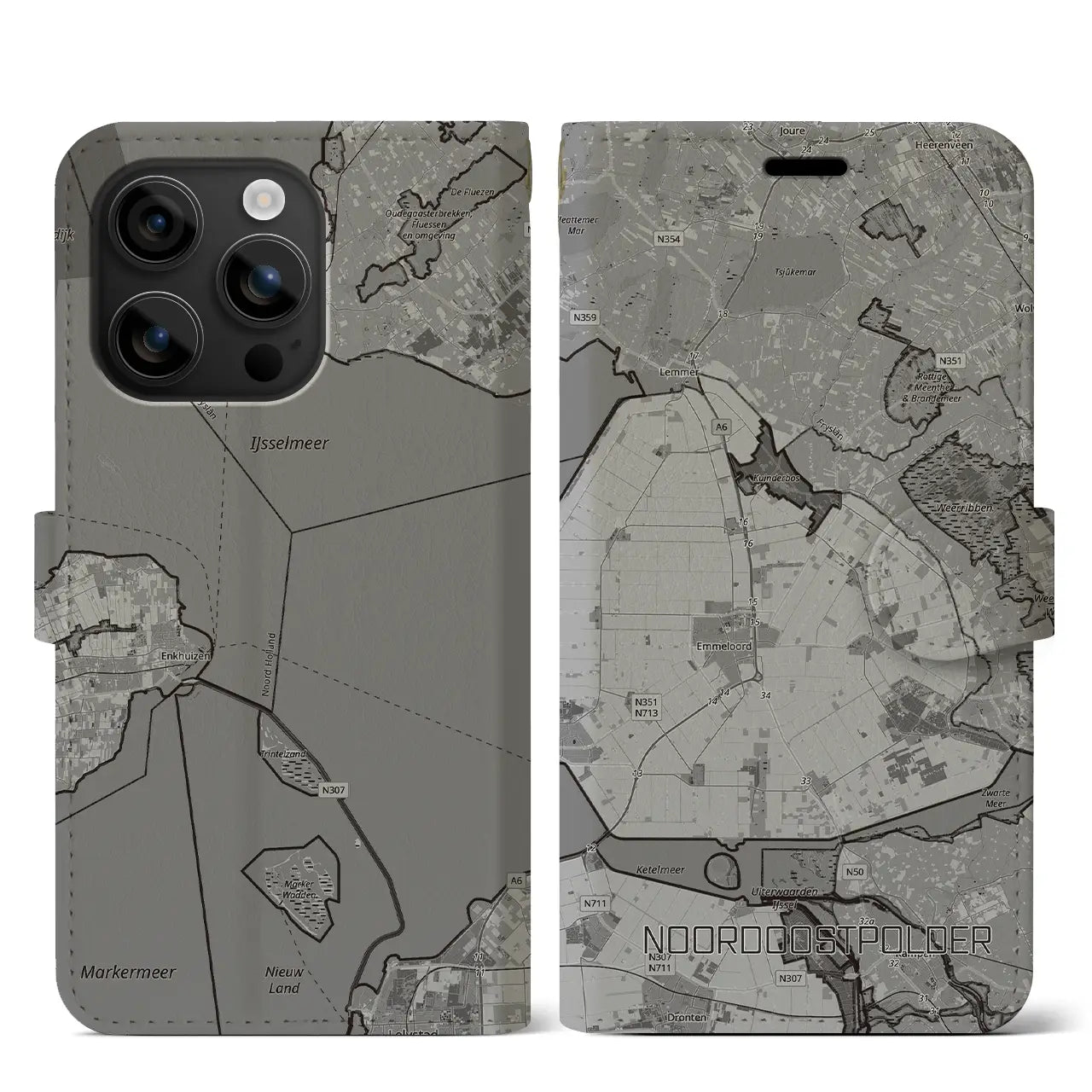 【北東ポルダー(オランダ)】地図柄iPhoneケース(手帳タイプ)