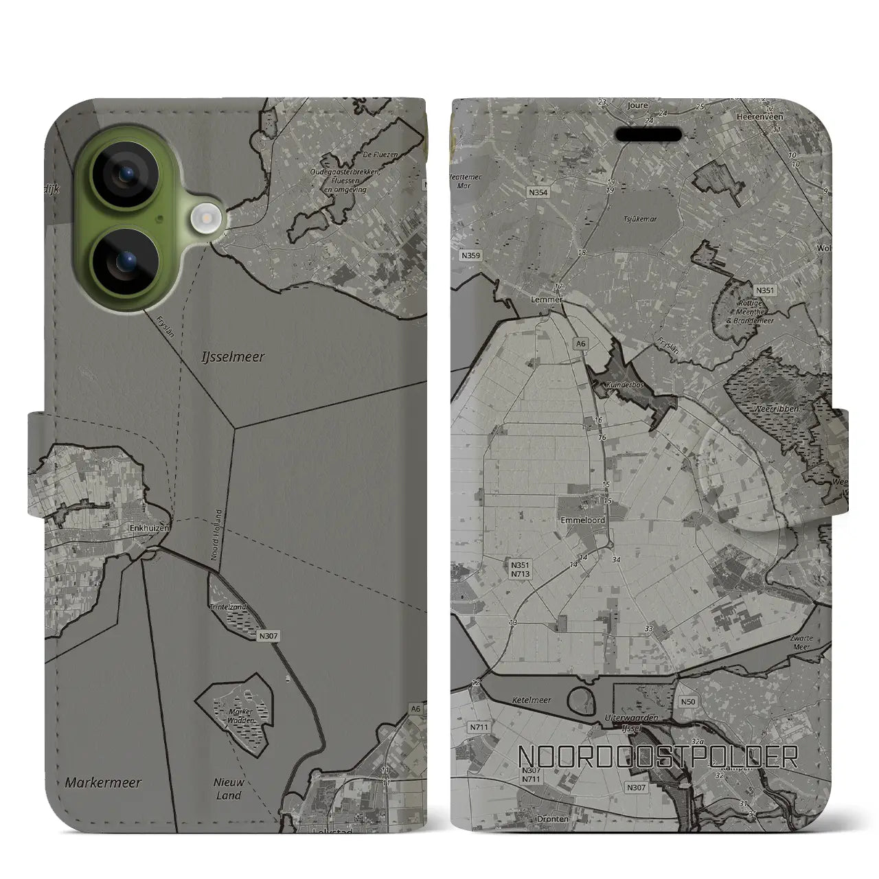 【北東ポルダー(オランダ)】地図柄iPhoneケース(手帳タイプ)