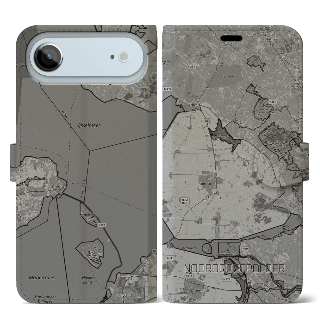 【北東ポルダー(オランダ)】地図柄iPhoneケース(手帳タイプ)