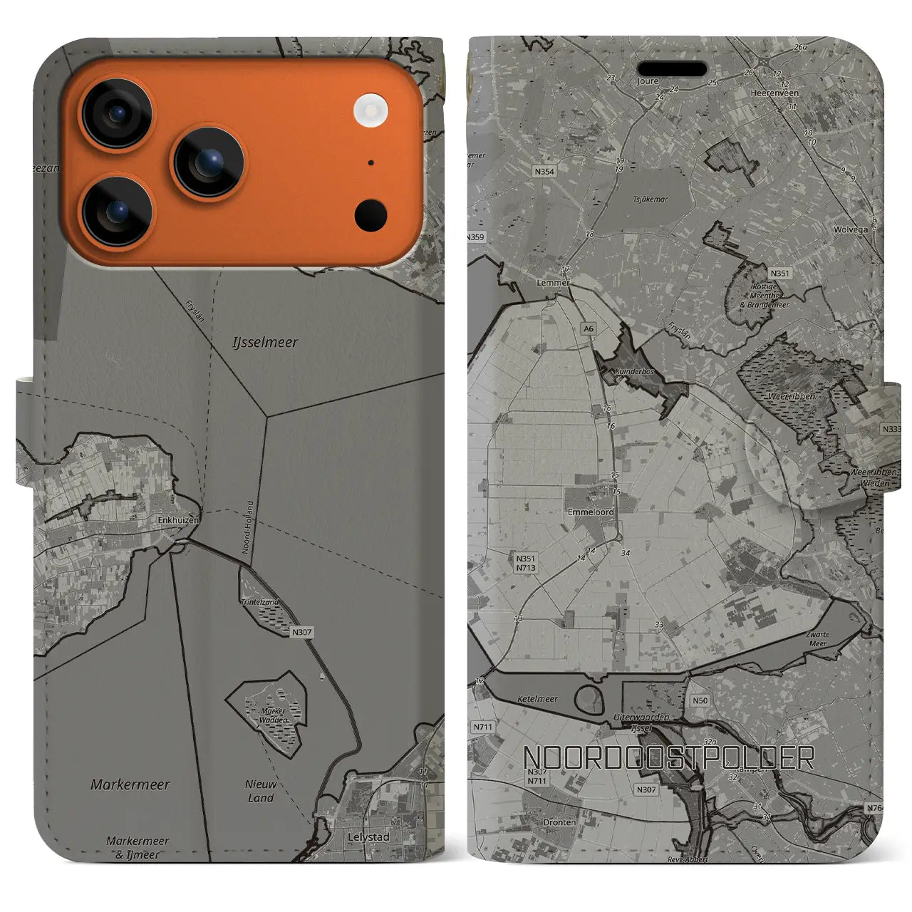 【北東ポルダー(オランダ)】地図柄iPhoneケース(手帳タイプ)