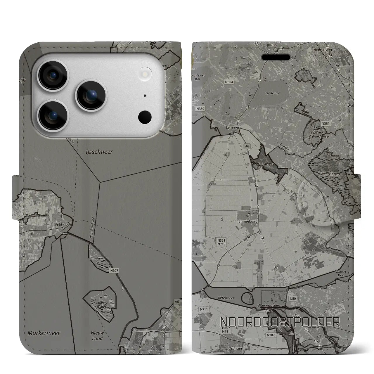 【北東ポルダー(オランダ)】地図柄iPhoneケース(手帳タイプ)