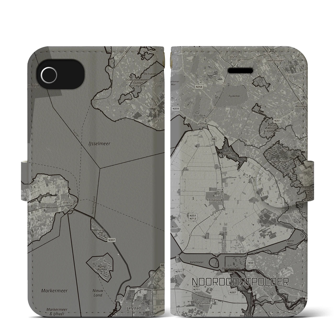 【北東ポルダー(オランダ)】地図柄iPhoneケース(手帳タイプ)