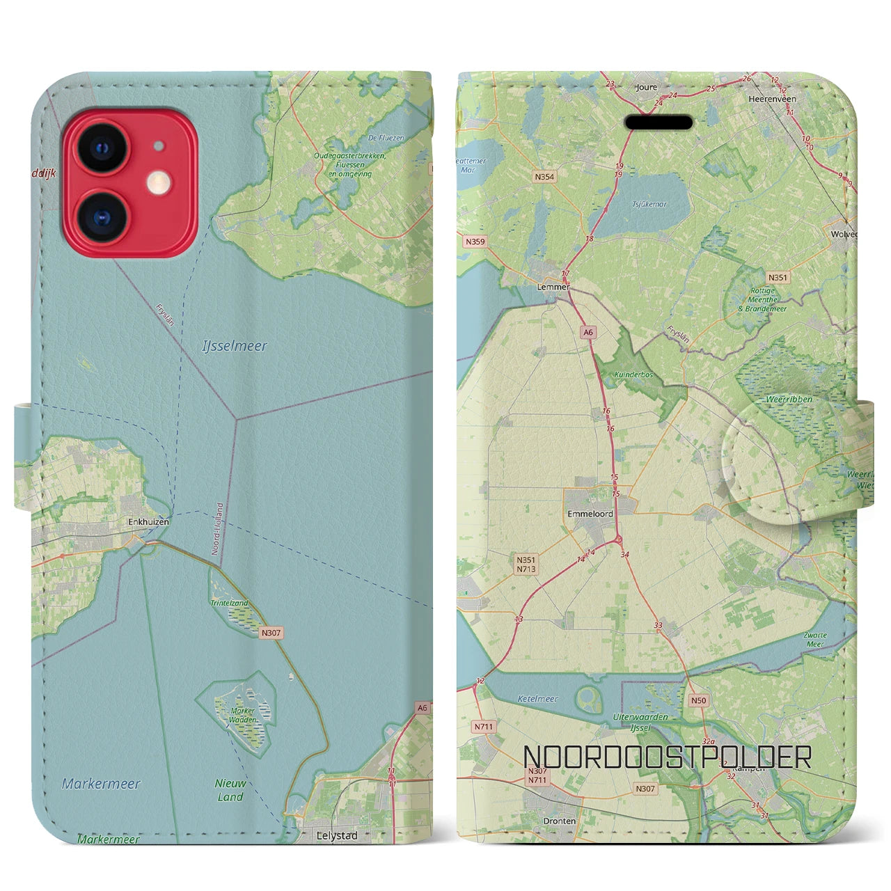 【北東ポルダー(オランダ)】地図柄iPhoneケース(手帳タイプ)