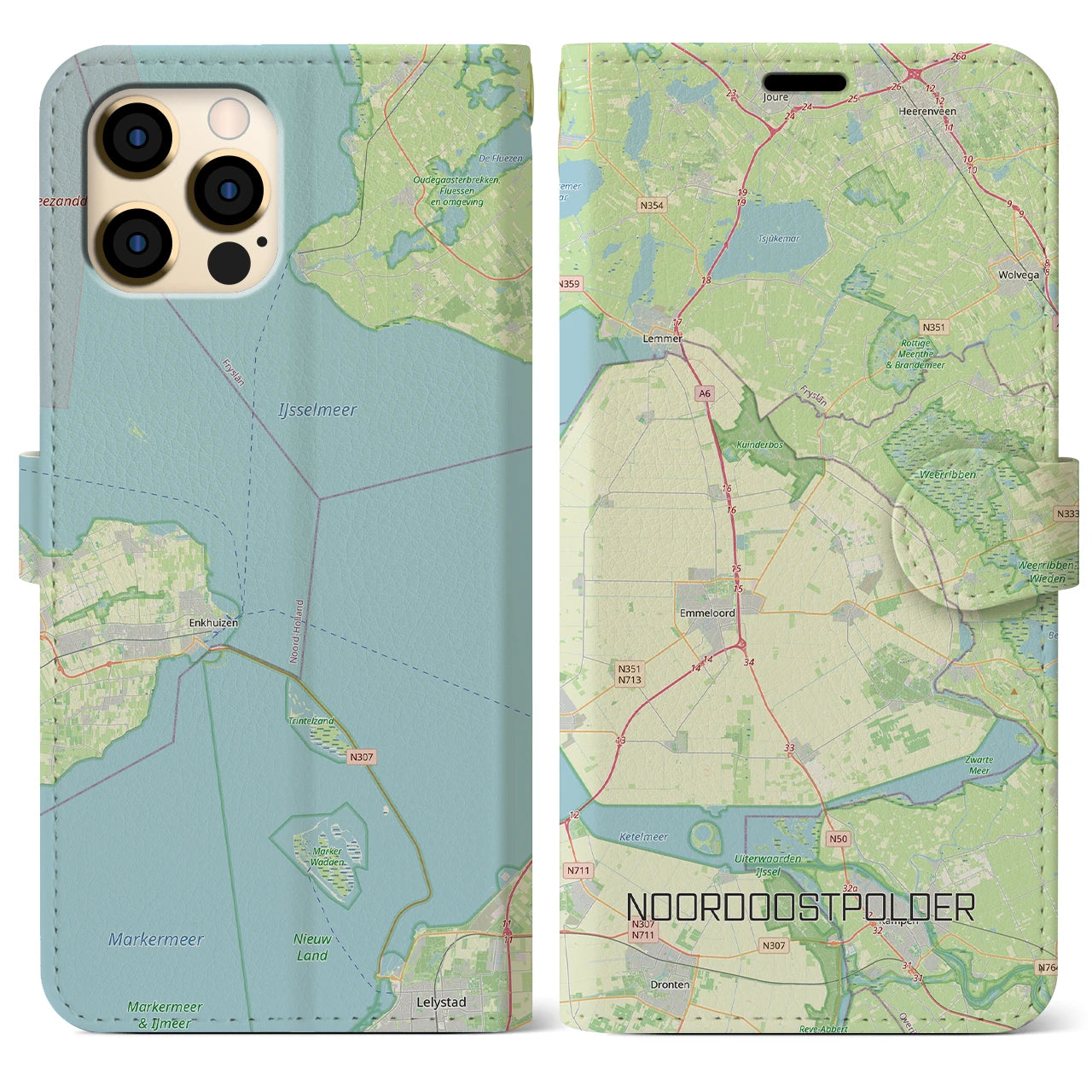 【北東ポルダー(オランダ)】地図柄iPhoneケース(手帳タイプ)