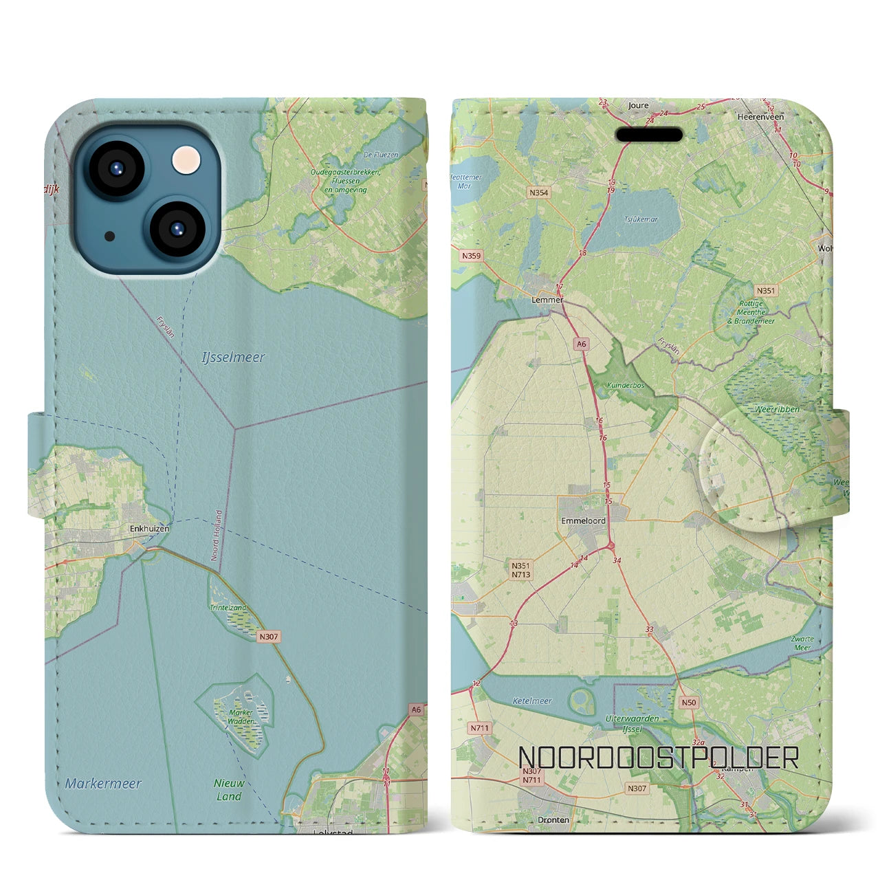 【北東ポルダー(オランダ)】地図柄iPhoneケース(手帳タイプ)