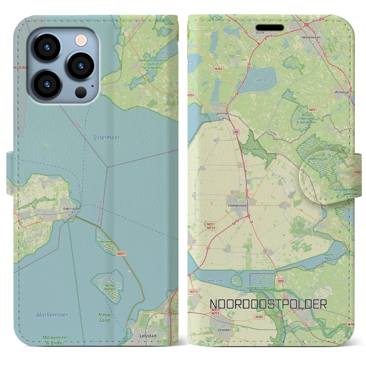 【北東ポルダー(オランダ)】地図柄iPhoneケース(手帳タイプ)