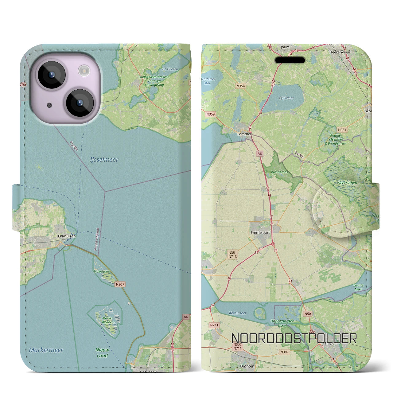 【北東ポルダー(オランダ)】地図柄iPhoneケース(手帳タイプ)