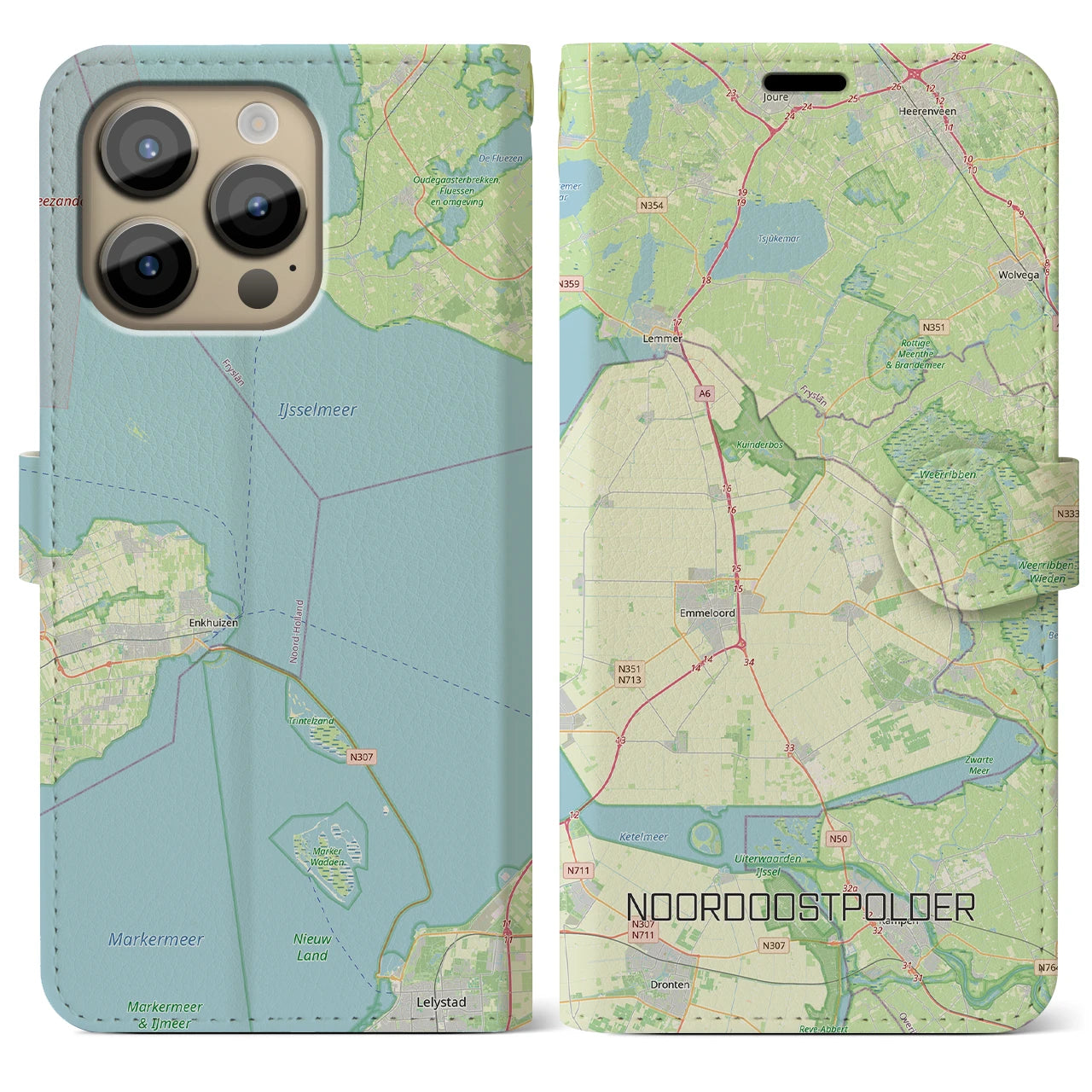 【北東ポルダー(オランダ)】地図柄iPhoneケース(手帳タイプ)