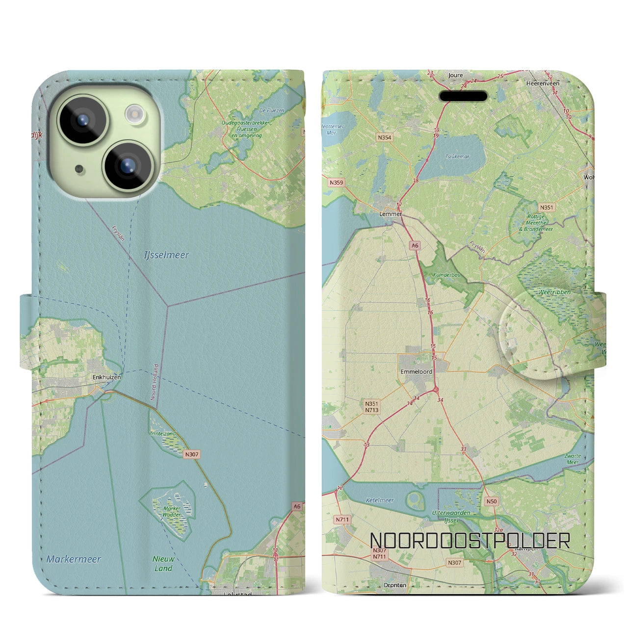 【北東ポルダー(オランダ)】地図柄iPhoneケース(手帳タイプ)