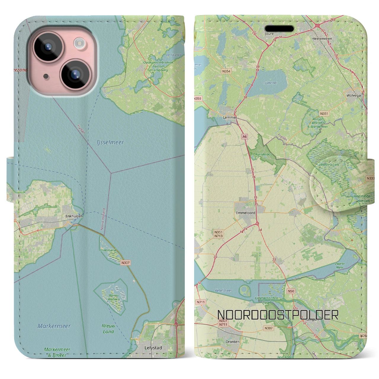 【北東ポルダー(オランダ)】地図柄iPhoneケース(手帳タイプ)