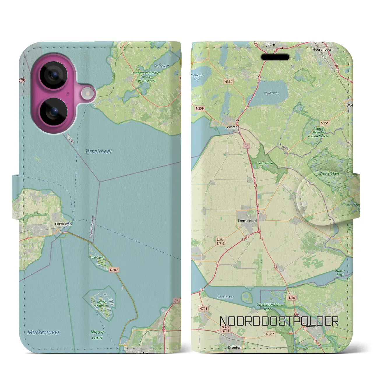 【北東ポルダー(オランダ)】地図柄iPhoneケース(手帳タイプ)