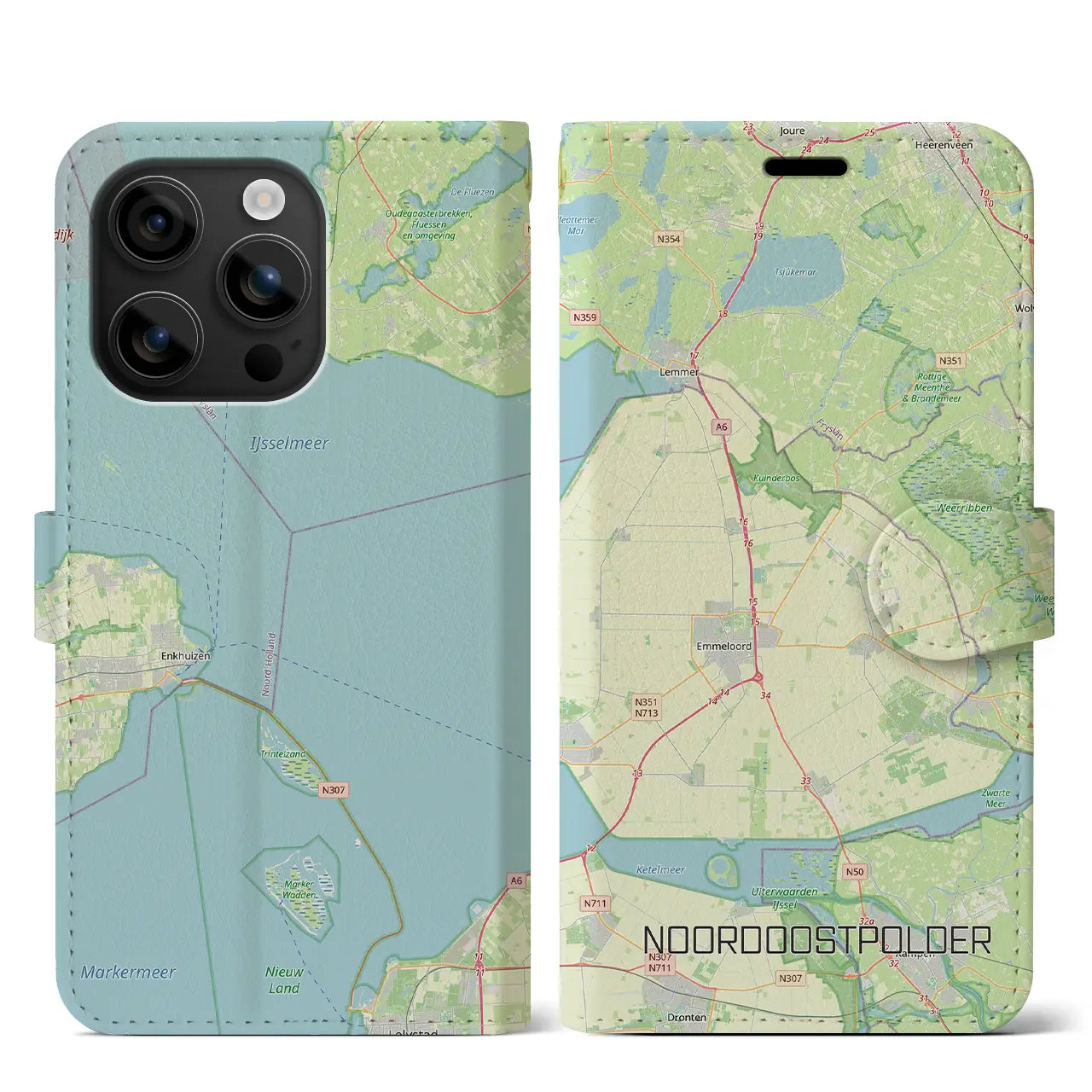 【北東ポルダー(オランダ)】地図柄iPhoneケース(手帳タイプ)