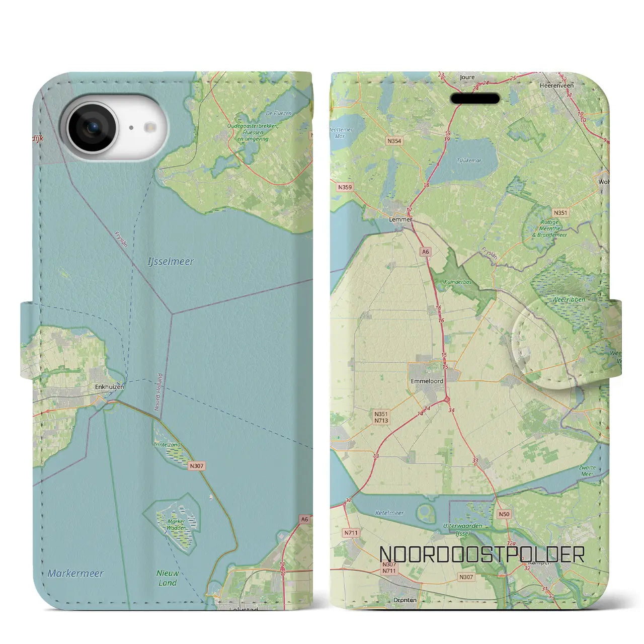 【北東ポルダー(オランダ)】地図柄iPhoneケース(手帳タイプ)