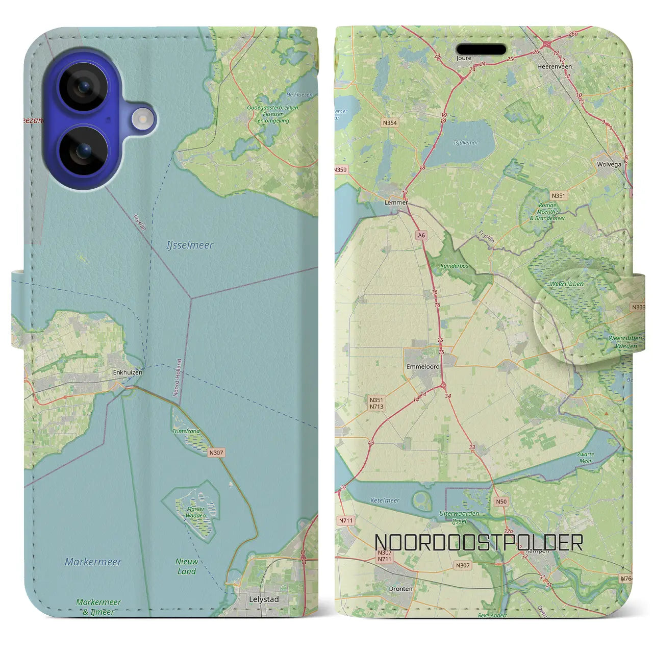 【北東ポルダー(オランダ)】地図柄iPhoneケース(手帳タイプ)