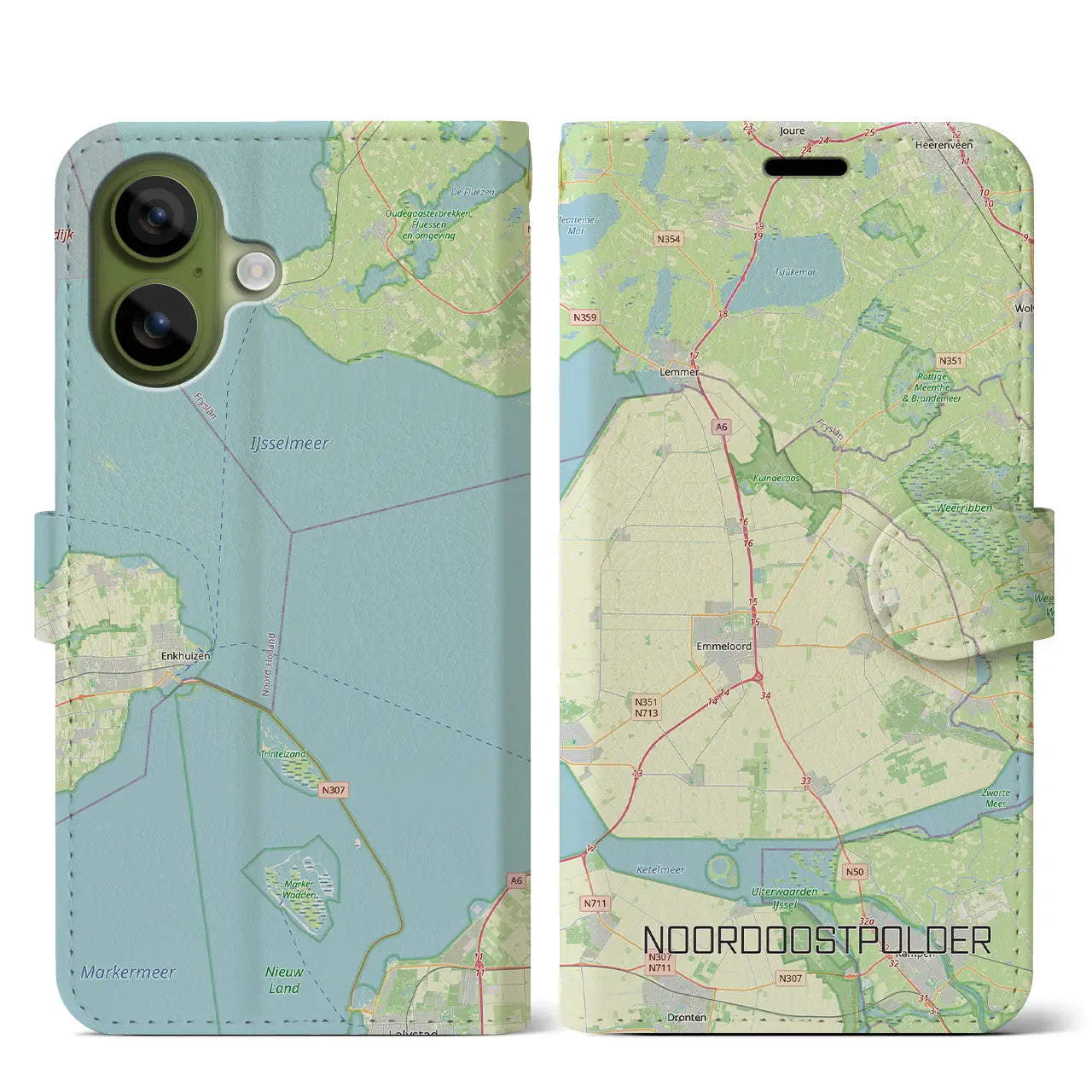 【北東ポルダー(オランダ)】地図柄iPhoneケース(手帳タイプ)