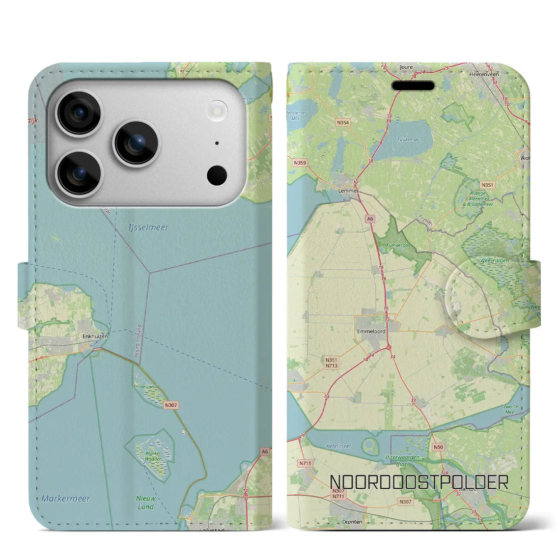 【北東ポルダー(オランダ)】地図柄iPhoneケース(手帳タイプ)モノトーン・iPhone 17 Pro Max 用