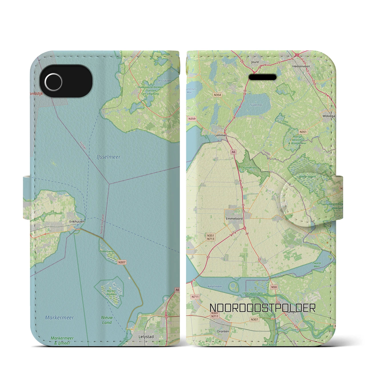 【北東ポルダー(オランダ)】地図柄iPhoneケース(手帳タイプ)