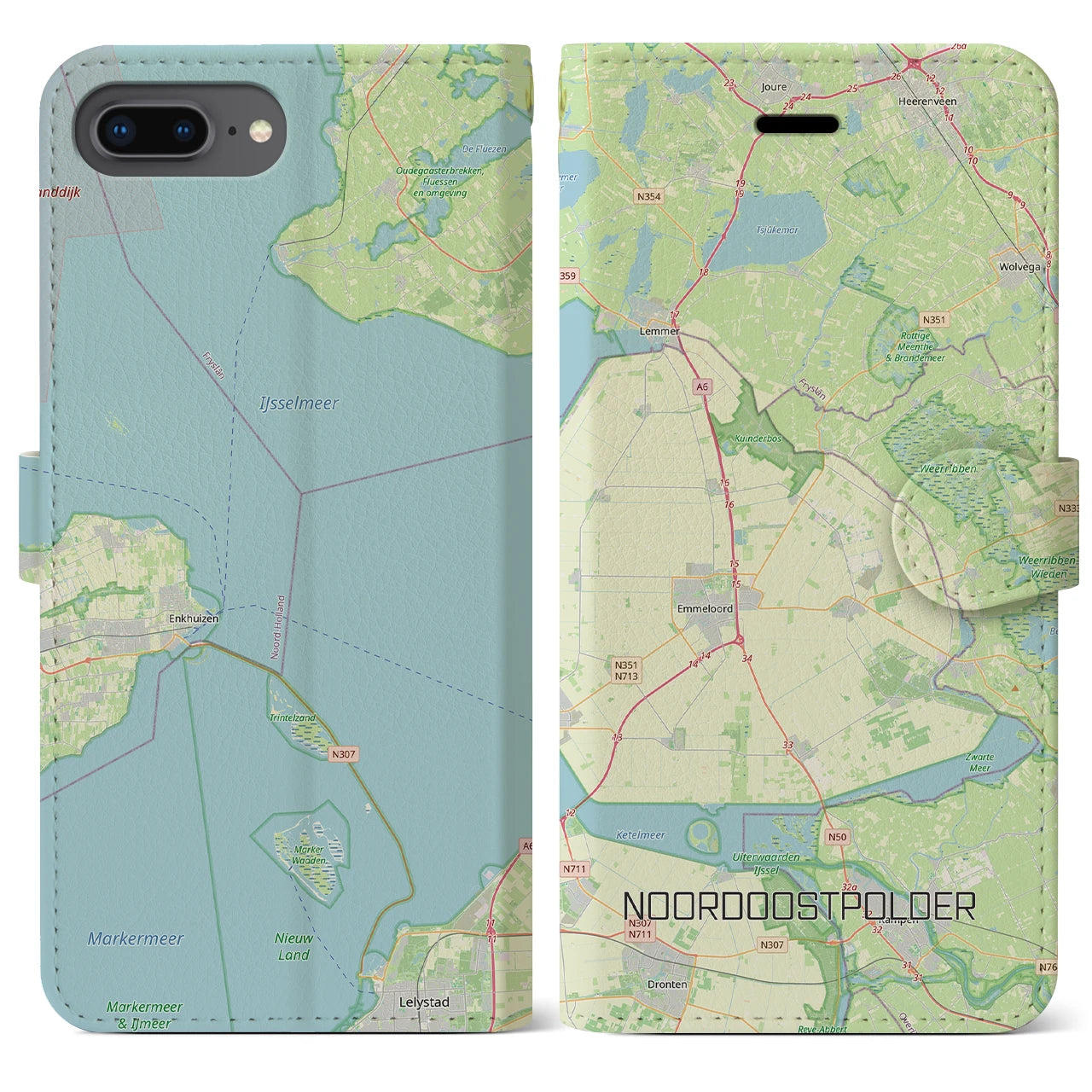 【北東ポルダー(オランダ)】地図柄iPhoneケース(手帳タイプ)