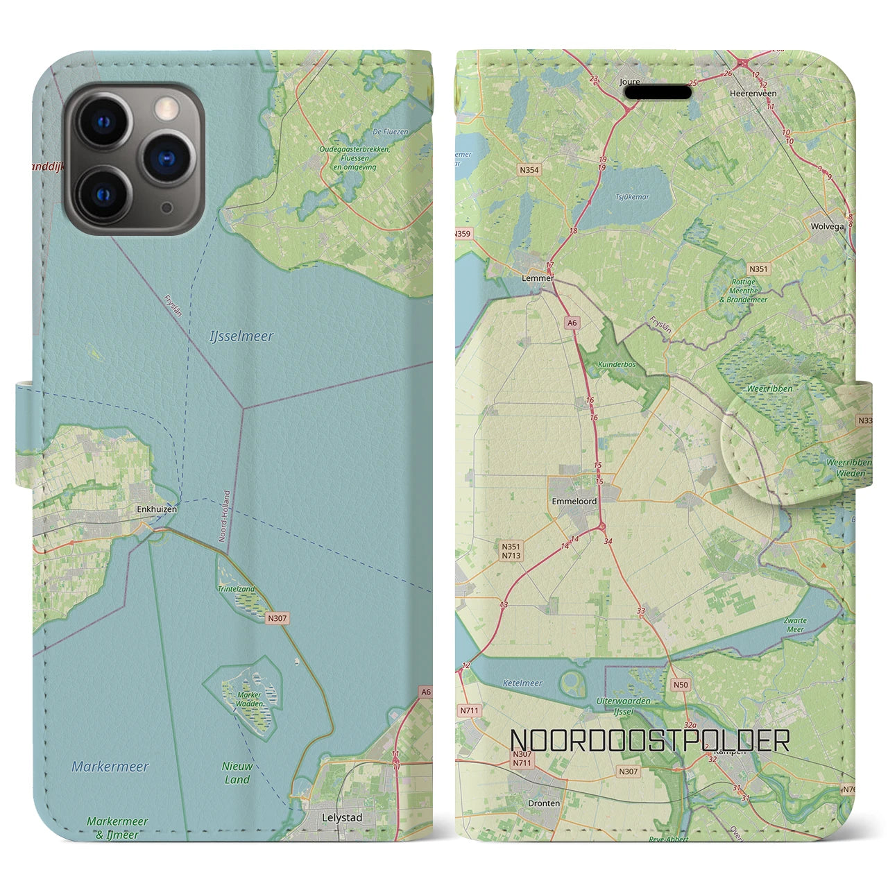【北東ポルダー(オランダ)】地図柄iPhoneケース(手帳タイプ)