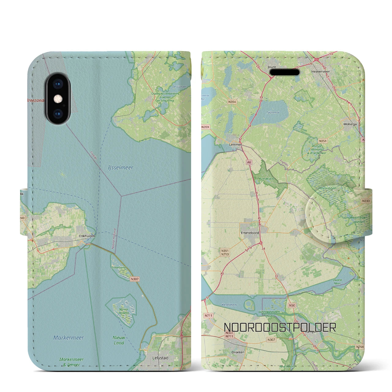 【北東ポルダー(オランダ)】地図柄iPhoneケース(手帳タイプ)