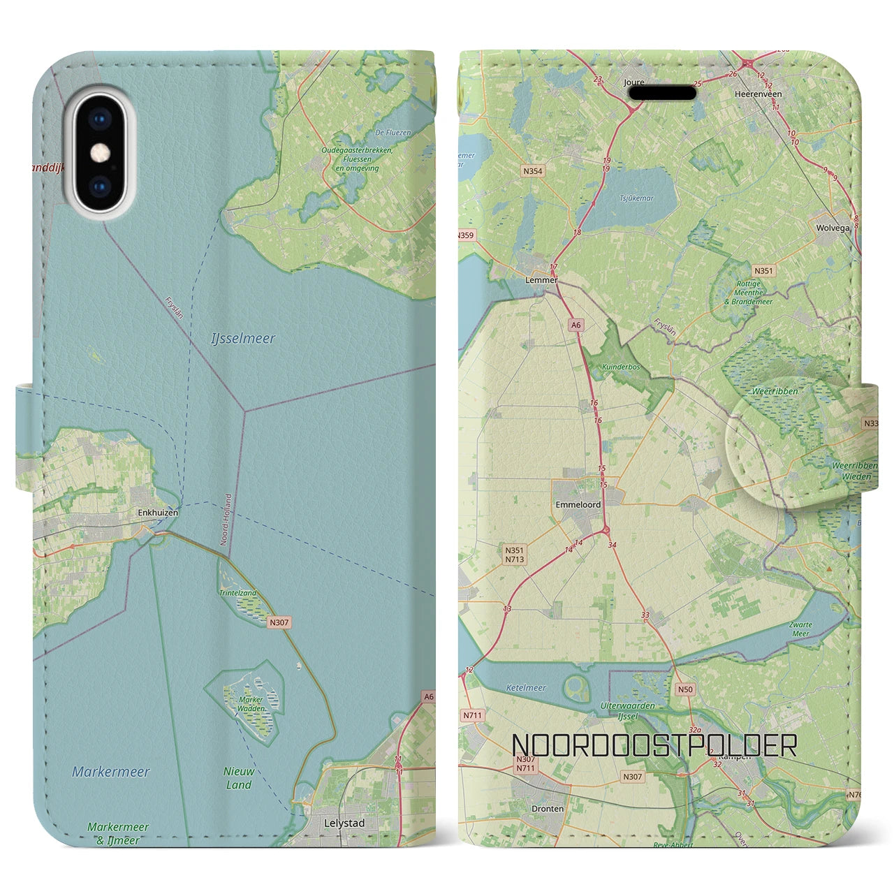 【北東ポルダー(オランダ)】地図柄iPhoneケース(手帳タイプ)