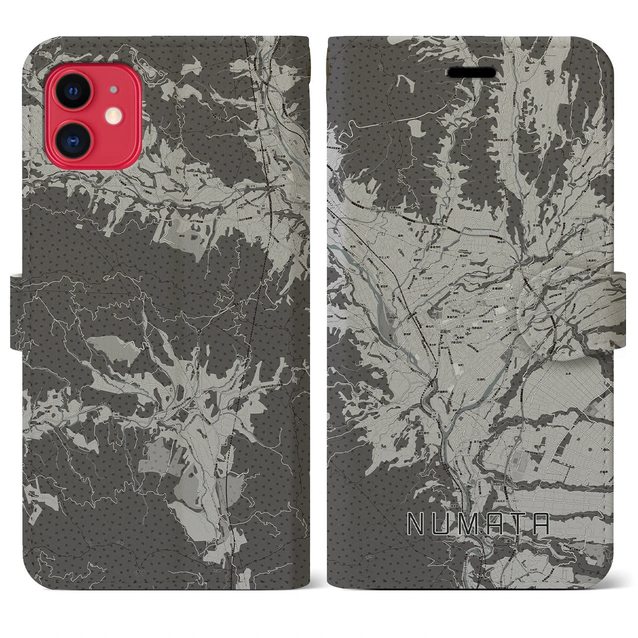 【沼田(群馬県)】地図柄iPhoneケース(手帳タイプ)モノトーン・iPhone 11 用