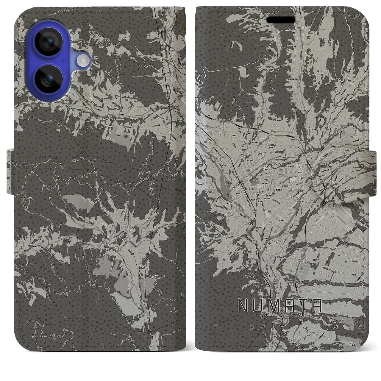 【沼田(群馬県)】地図柄iPhoneケース(手帳タイプ)モノトーン・iPhone 16 Pro Max 用
