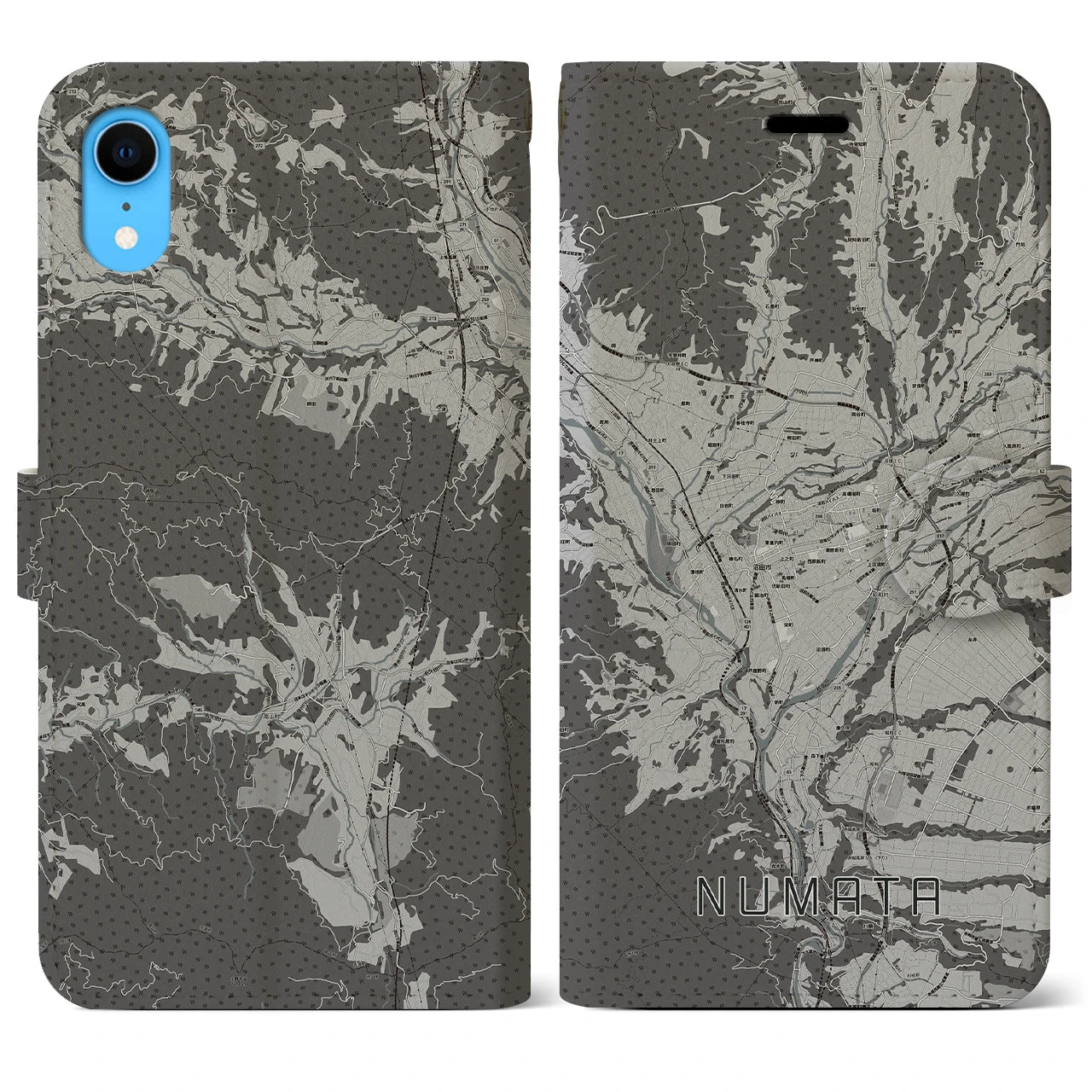 【沼田(群馬県)】地図柄iPhoneケース(手帳タイプ)モノトーン・iPhone XR 用