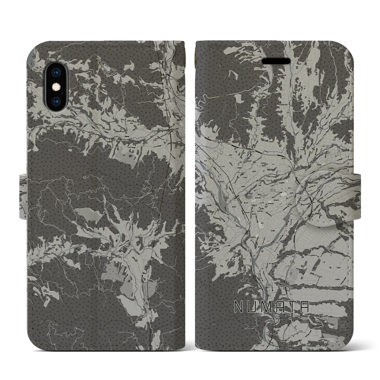 【沼田(群馬県)】地図柄iPhoneケース(手帳タイプ)モノトーン・iPhone XS / X 用