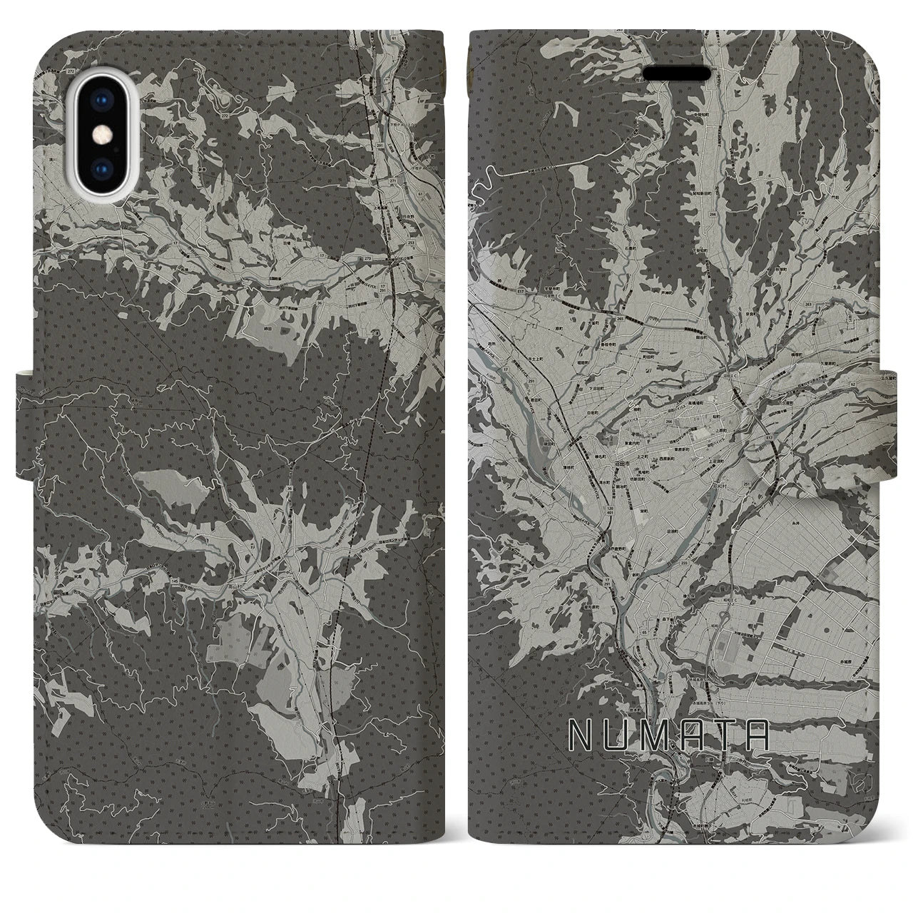 【沼田(群馬県)】地図柄iPhoneケース(手帳タイプ)モノトーン・iPhone XS Max 用