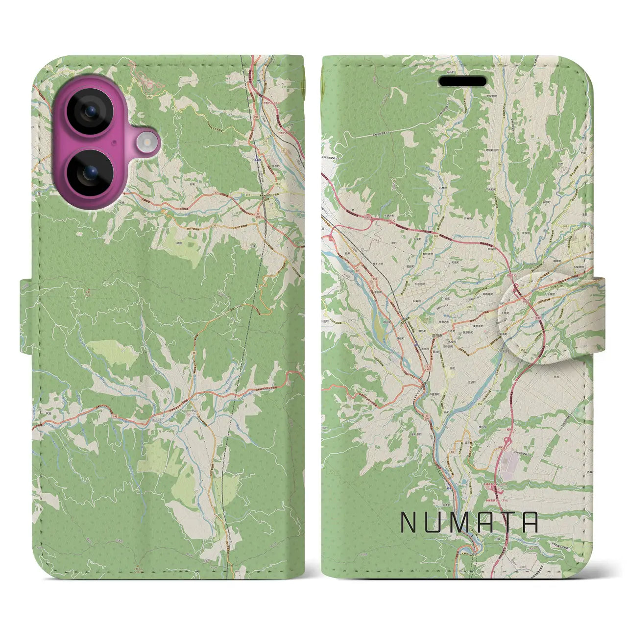 【沼田(群馬県)】地図柄iPhoneケース(手帳タイプ)ナチュラル・iPhone 16 Pro 用