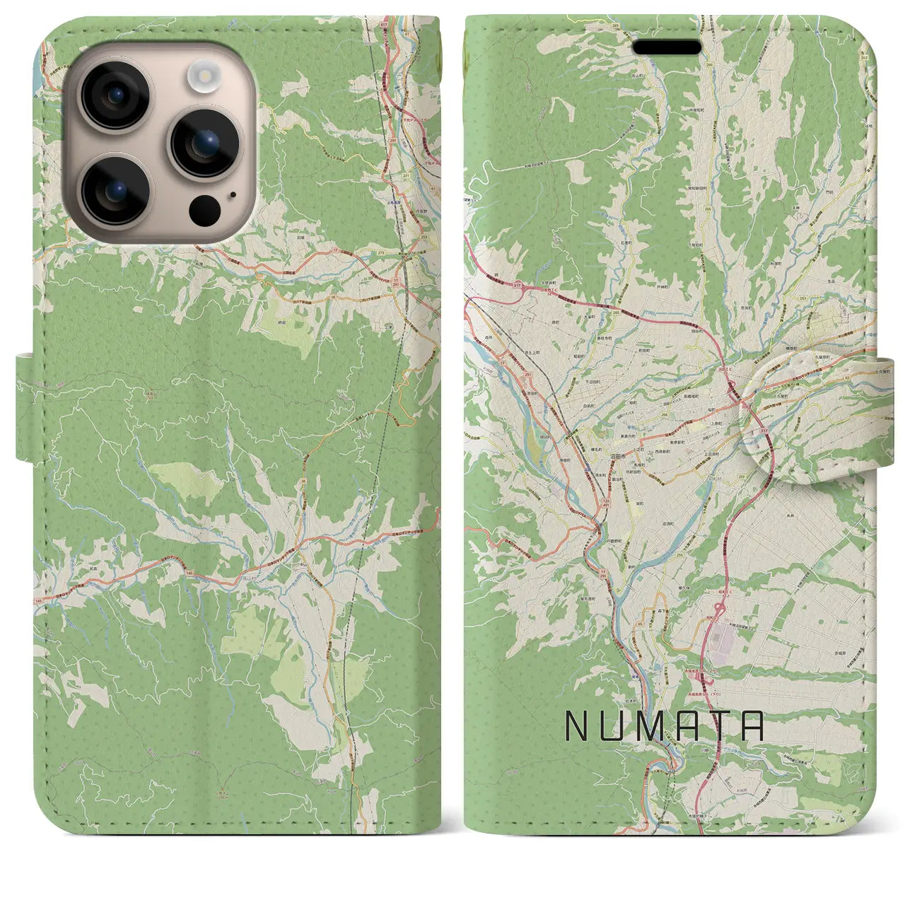 【沼田(群馬県)】地図柄iPhoneケース(手帳タイプ)ナチュラル・iPhone 16 Plus 用