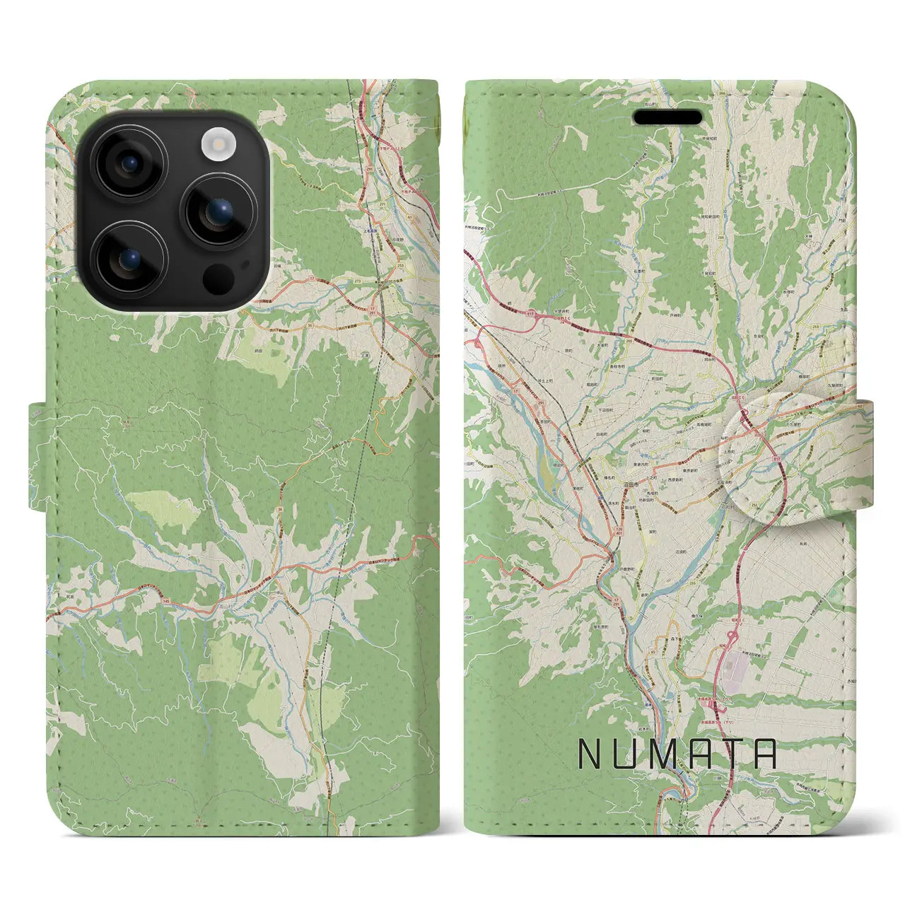 【沼田(群馬県)】地図柄iPhoneケース(手帳タイプ)ナチュラル・iPhone 16 用