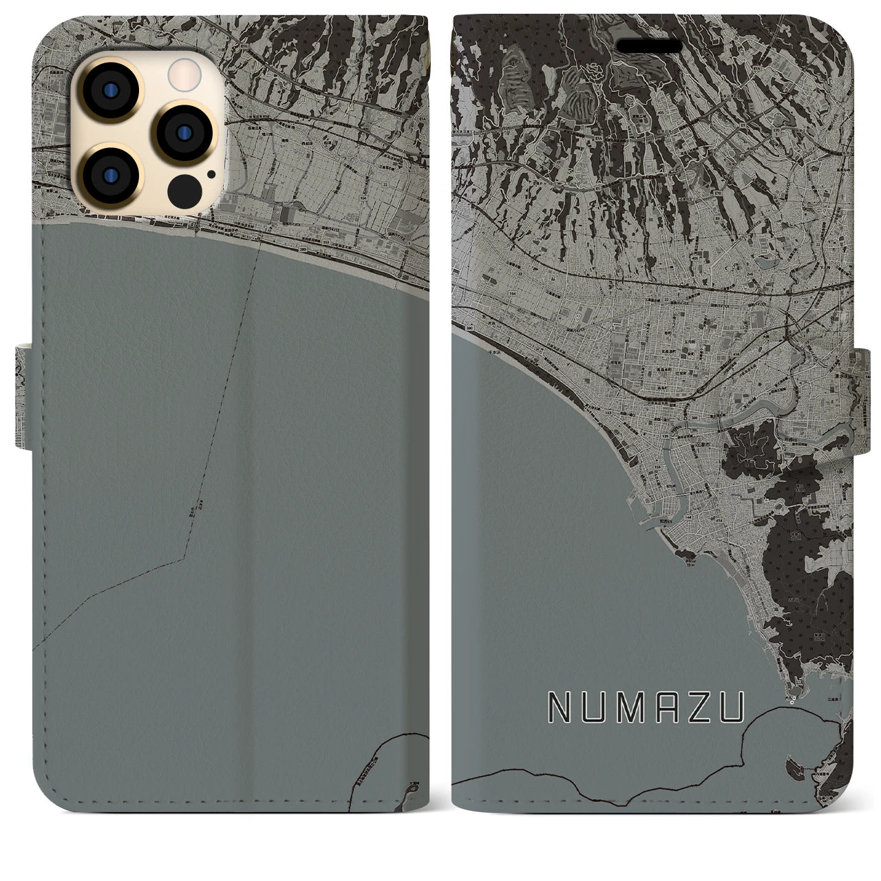 【沼津(静岡県)】地図柄iPhoneケース(手帳タイプ)モノトーン・iPhone 12 Pro Max 用
