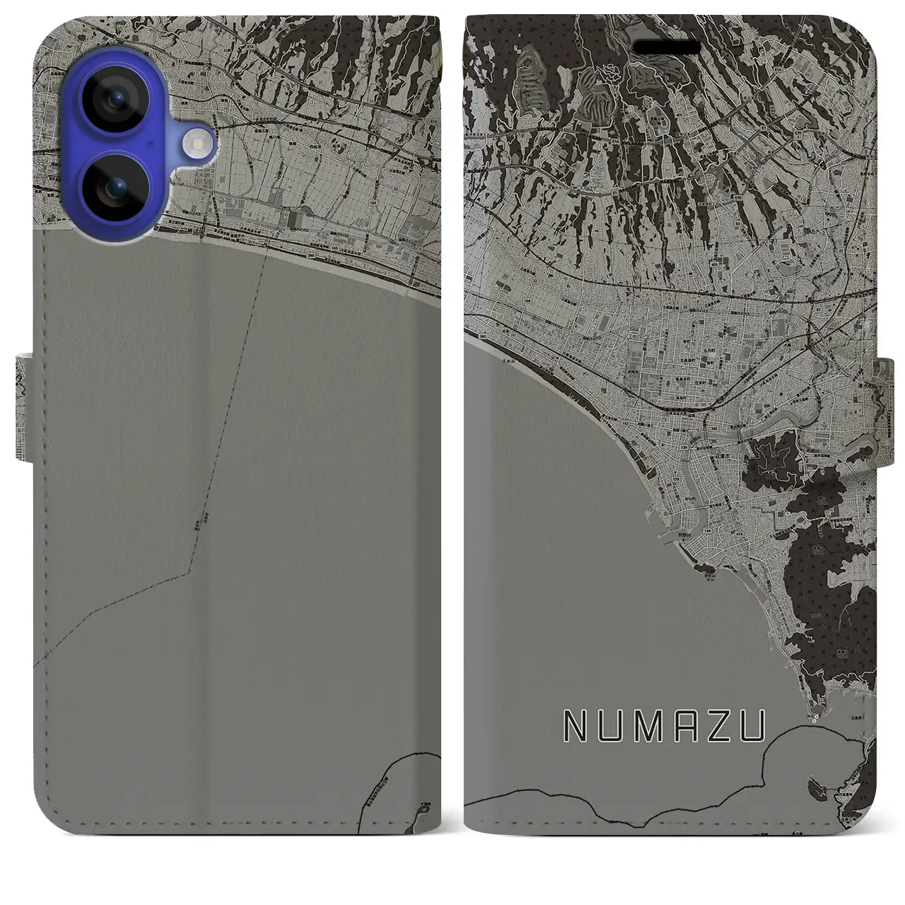 【沼津(静岡県)】地図柄iPhoneケース(手帳タイプ)モノトーン・iPhone 16 Pro Max 用